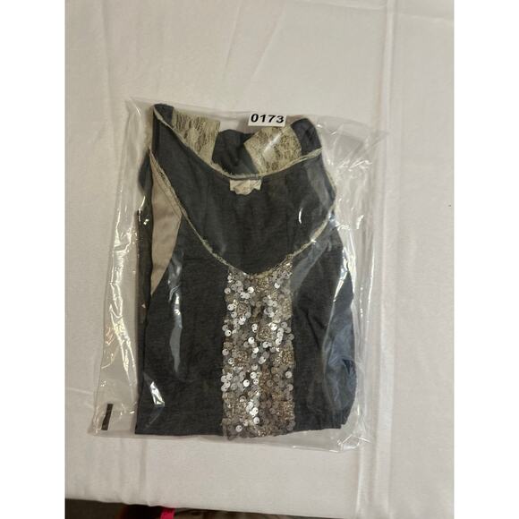 Tiny Sequin & Lace Mixed Media Tank Top Gray Beige – Size M - Picture 8 of 8